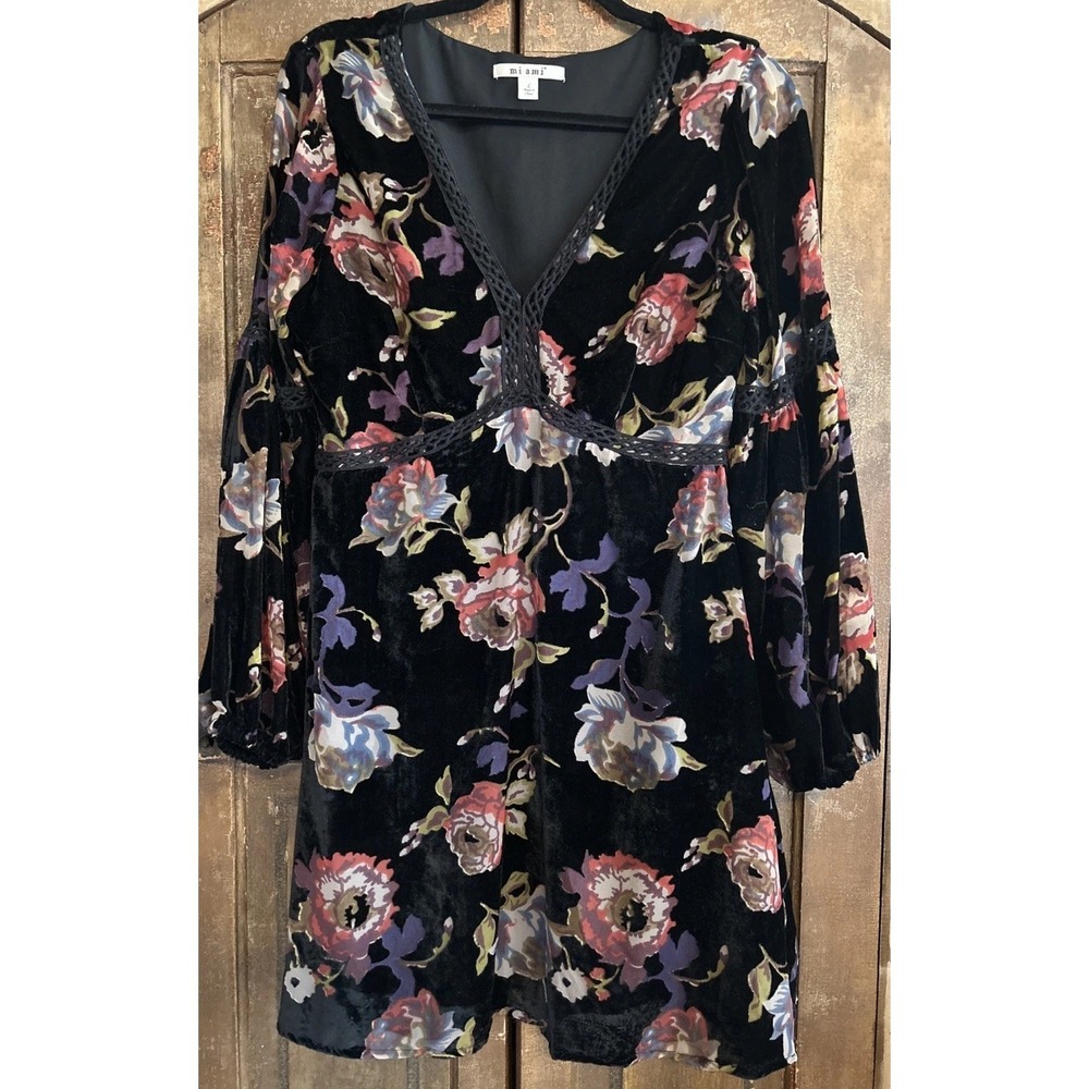 Mi Ami Burnout Velvet Dress V-Neck Lined Boho Romantic Size Large